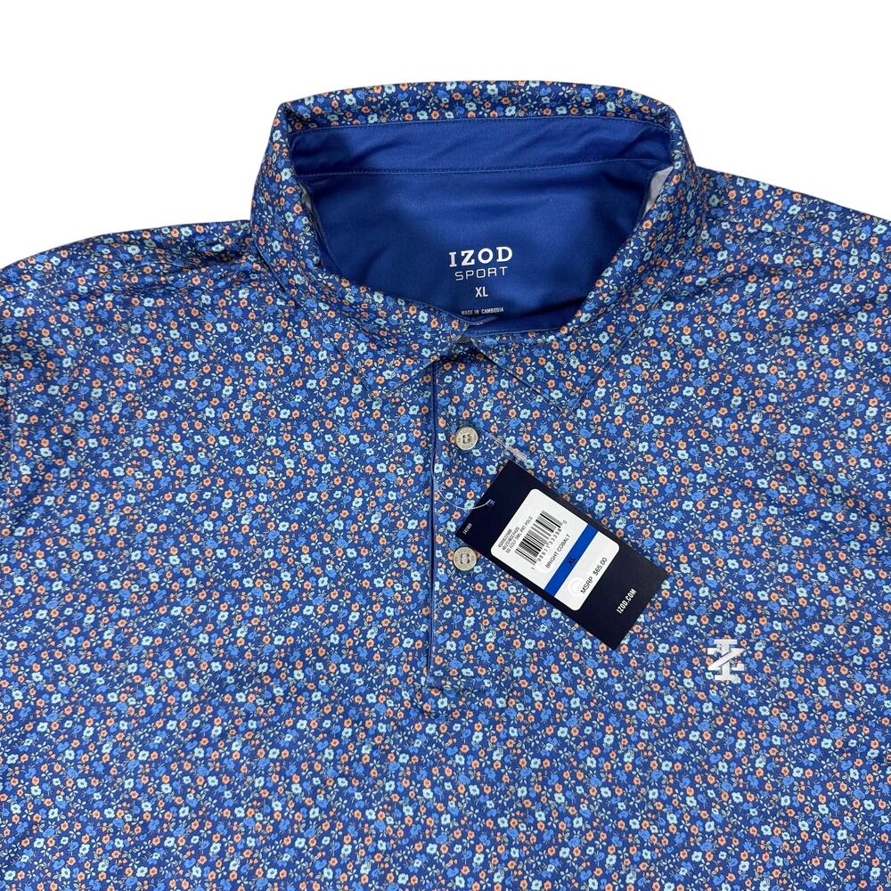 IZOD Sport Floral Polo Shirt Blue Multicolor Golf Performance Mens XL NWT